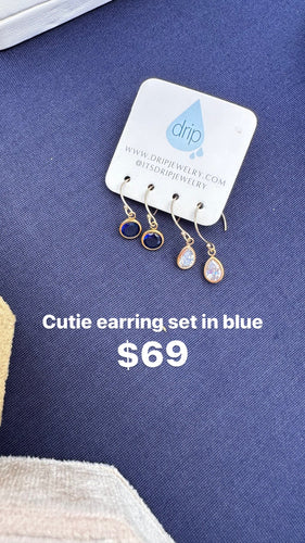 DRIP JEWELRY Blue and clear earring set