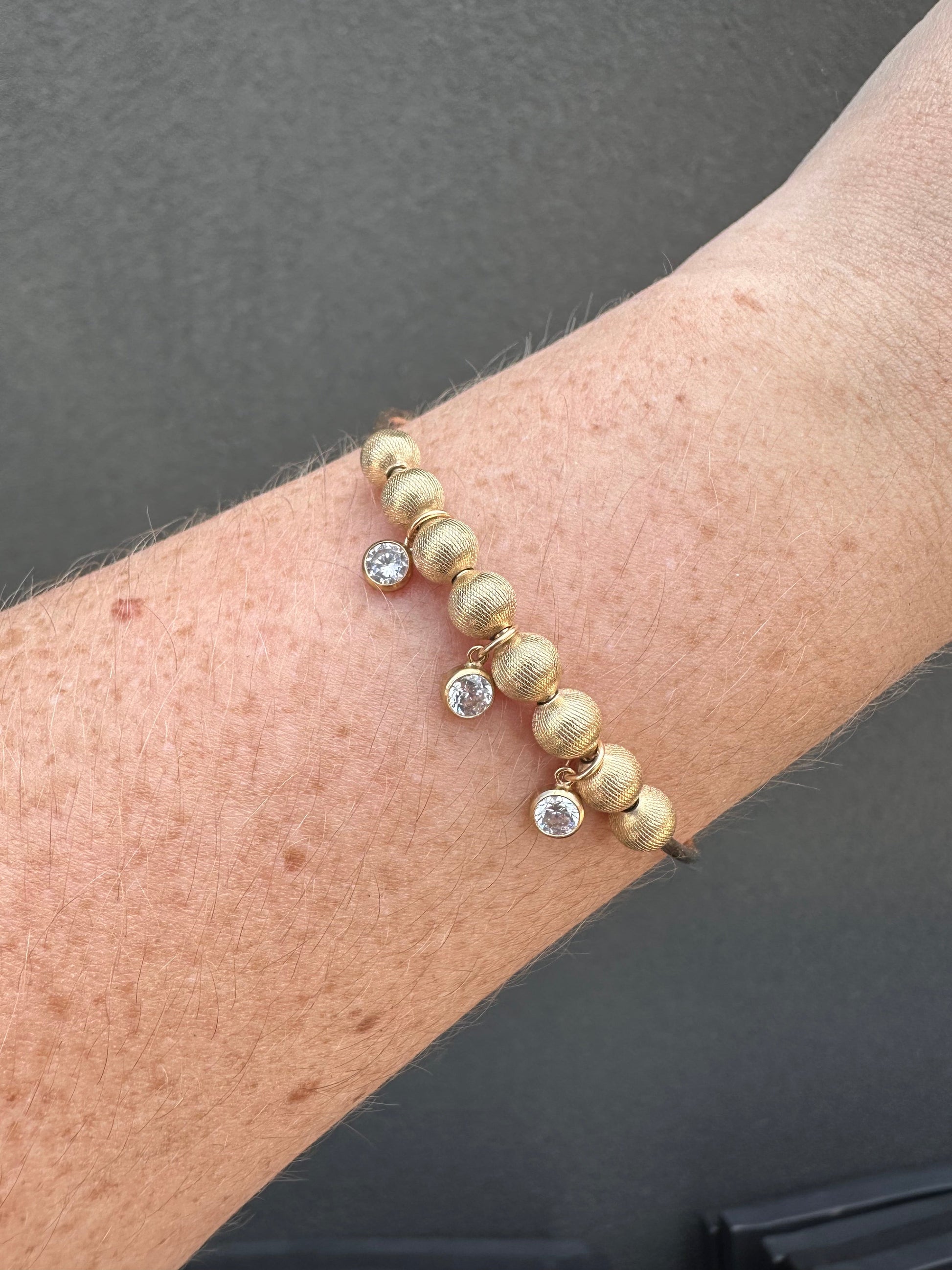 DRIP JEWELRY BRACELETS Satin Bead on Gold Cuff with 3 tiny sparkles / Thin Gold Cuff Slider Bead Cuffs with Sparkles (14k gold-filled)