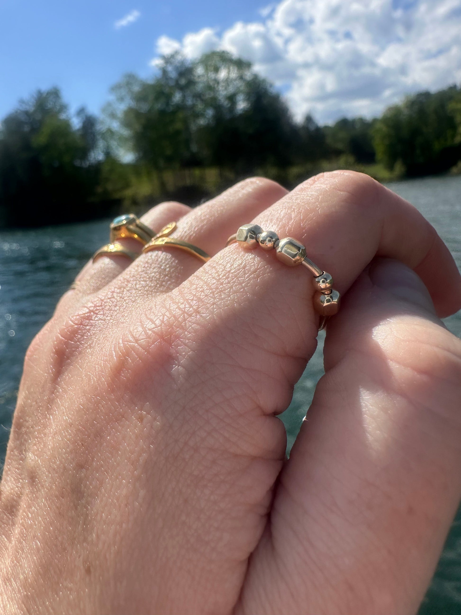 DRIP JEWELRY RINGS 5 beads- faceted and smooth / Small size 4-8 Gold Filled Fidget Rings
