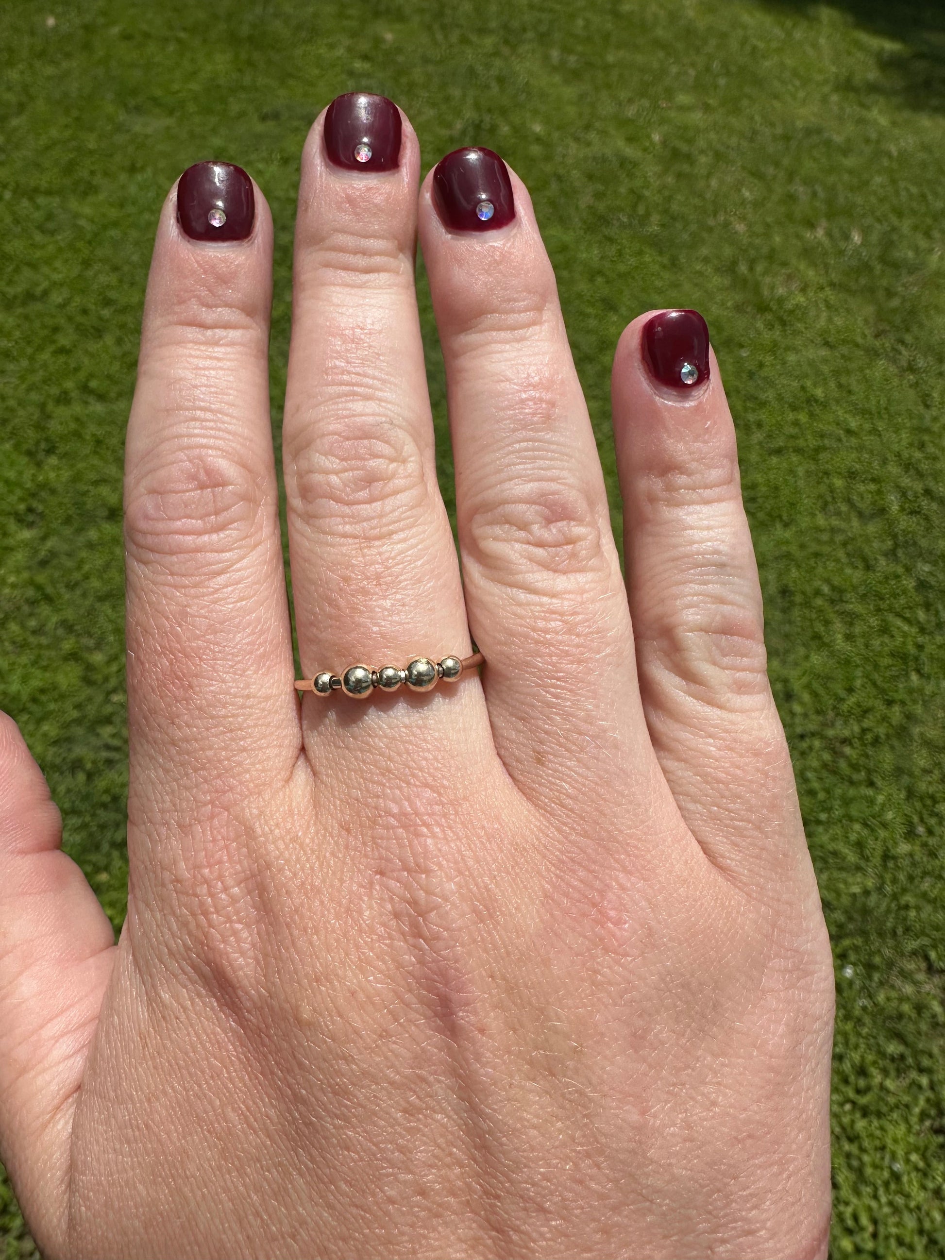 DRIP JEWELRY RINGS 5 smooth beads / Small size 4-8 Gold Filled Fidget Rings