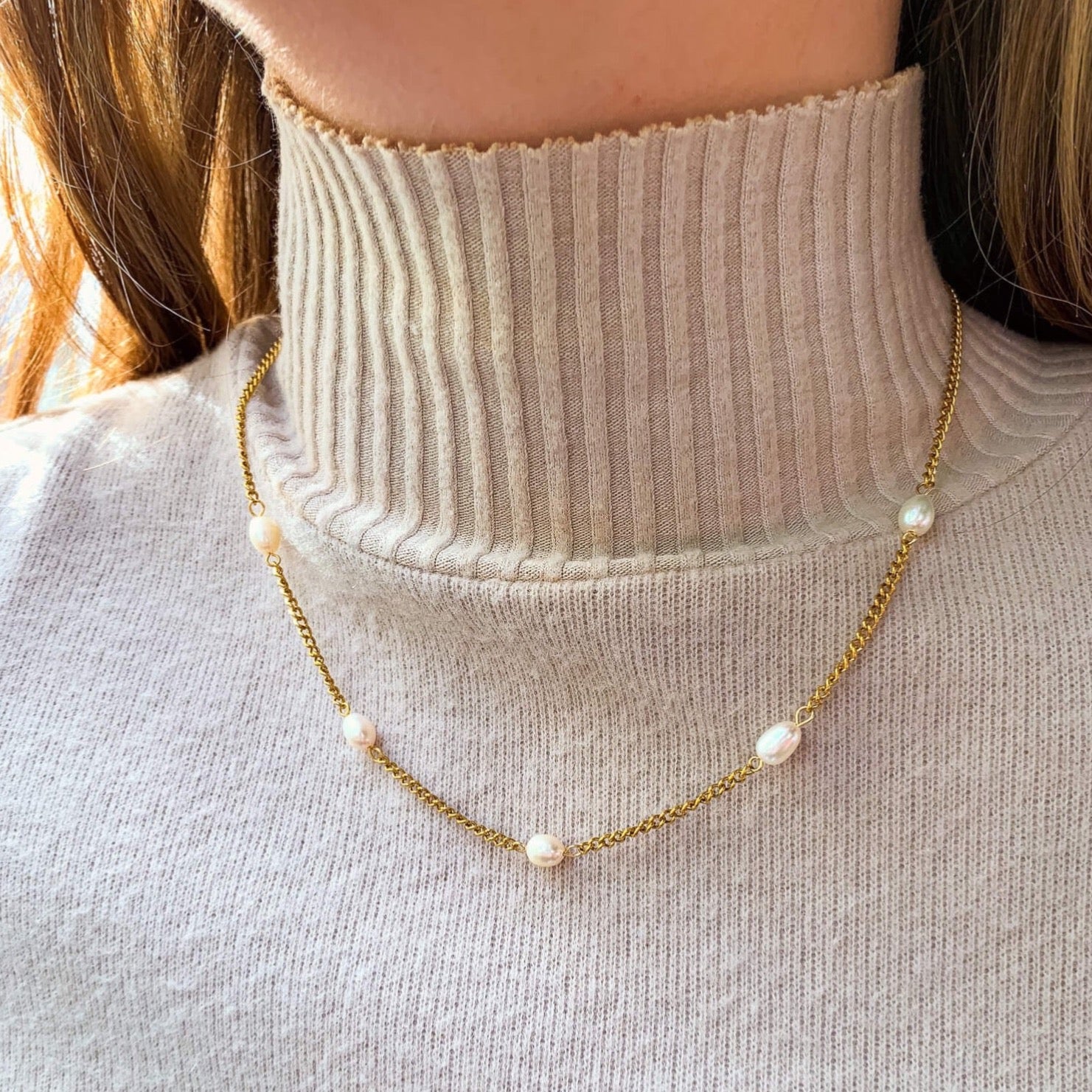 DRIP JEWELRY NECKLACES Curb Pearl Station Necklace